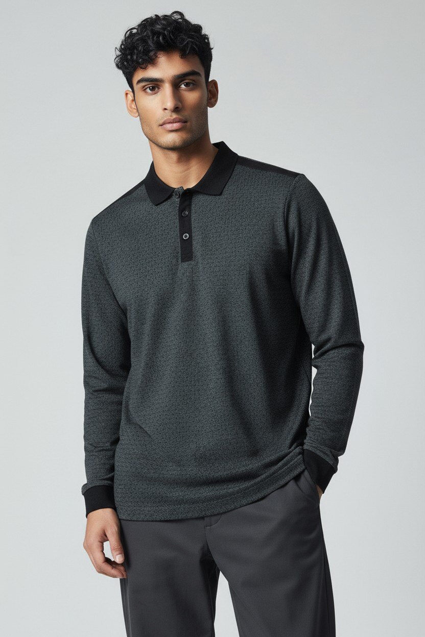 Wholesaler RMS 26 BY FRANCE DENIM - Long sleeve all-over print polo