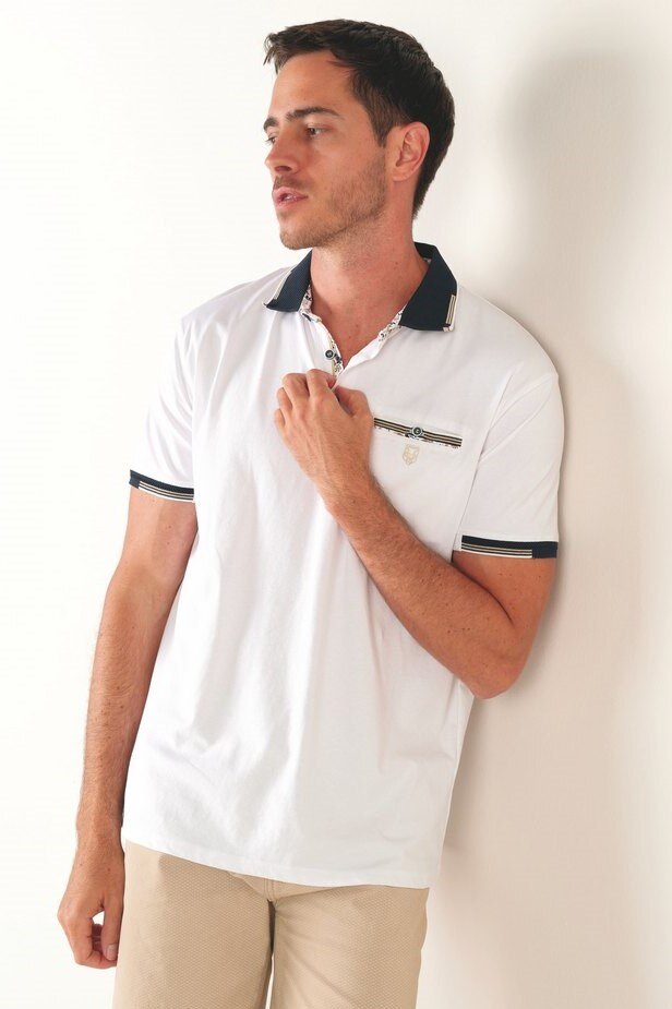 Grossista RMS 26 BY FRANCE DENIM - Polo a Maniche Corte in Jersey Elasticizzato con Dettagli Floreali