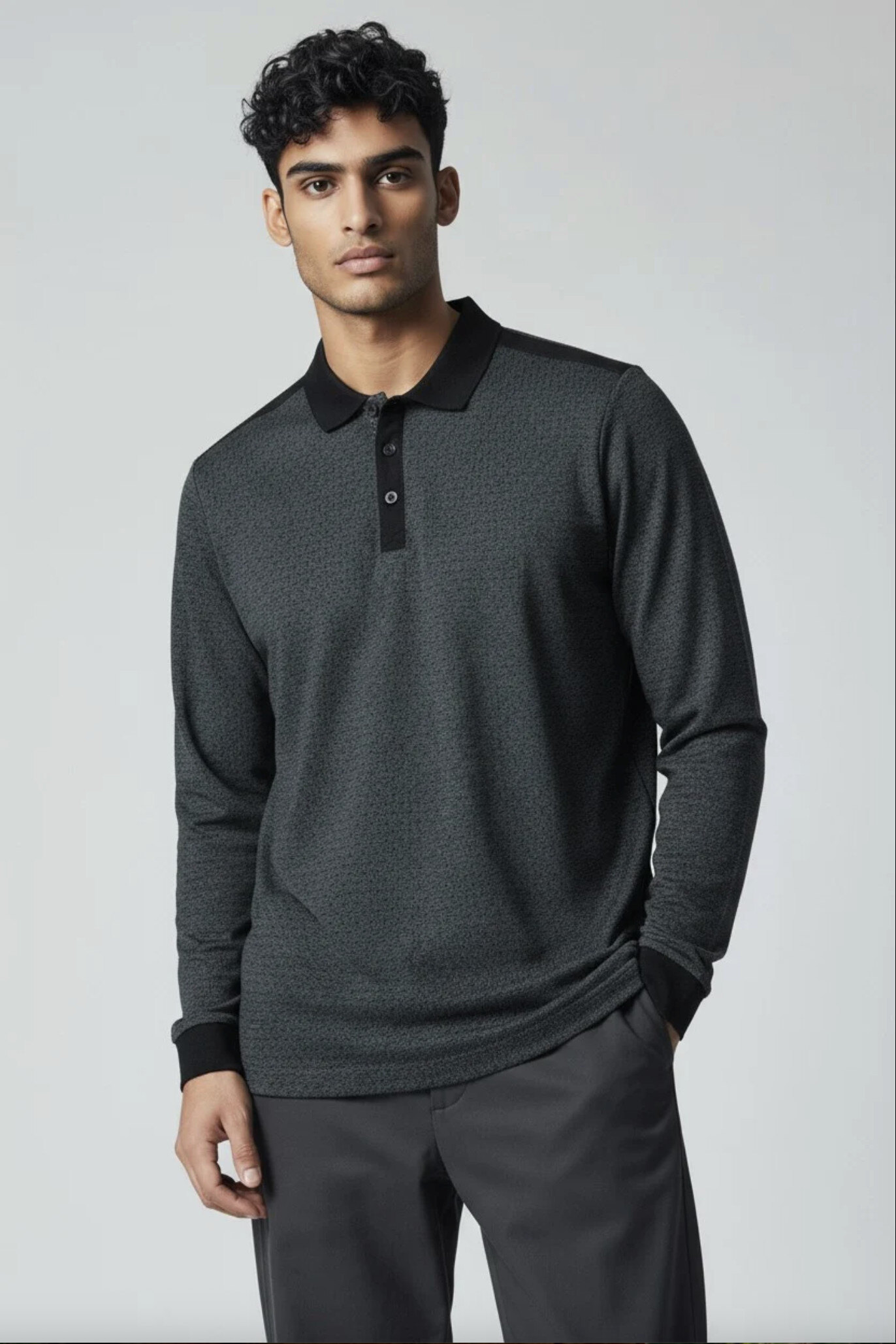 Grossiste RMS 26 BY FRANCE DENIM - Polo manches longues motif all over jacquard