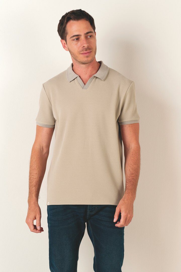 Grossiste RMS 26 BY FRANCE DENIM - Polo MC texturé nid d'abeille col ouvert