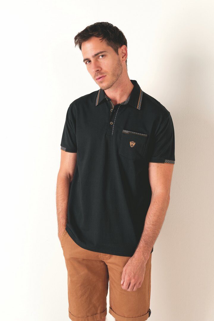 Großhändler RMS 26 BY FRANCE DENIM - Kurzarm Stretch-Jersey-Polo mit Mikroprint-Details