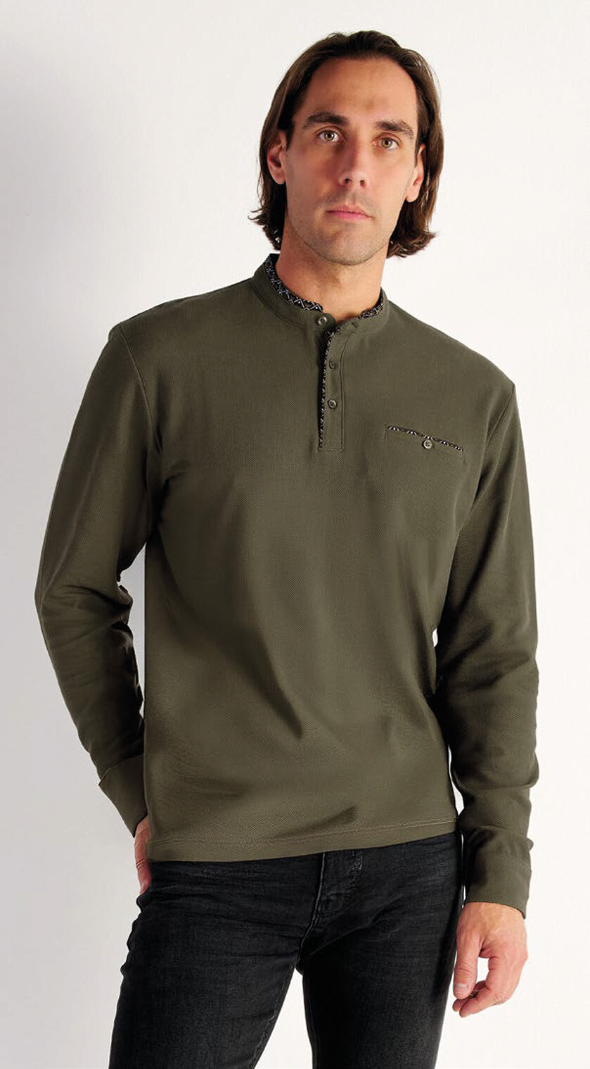 Großhändler RMS 26 BY FRANCE DENIM - Langarm-Polo mit geprägtem Offizierskragen