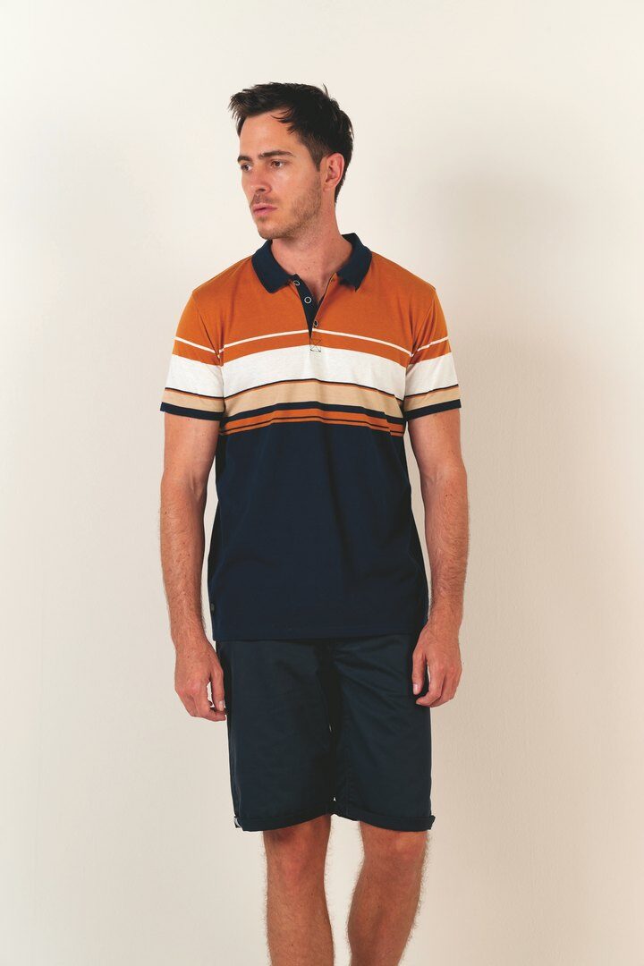Wholesaler RMS 26 BY FRANCE DENIM - Short sleeve polo with strategically placed cutouts