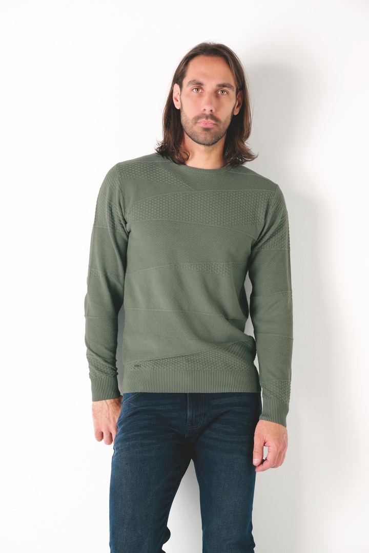 Wholesaler RMS 26 BY FRANCE DENIM - Abstract jacquard round neck sweater Gauge 12