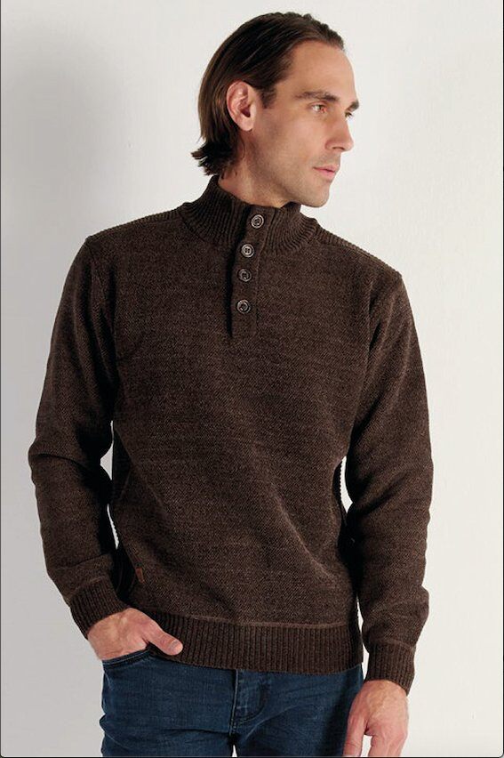 Großhändler RMS 26 BY FRANCE DENIM - Einfarbiger Chenille-Pullover mit Knopfkragen