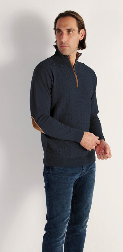 Mayorista RMS 26 BY FRANCE DENIM - Jersey Jauge 12 con Cuello de Ciclista en Punto Estructurado y Detalles de Alcantara Mayorista RMS 26 BY FRANCE DENIM - Jersey Jauge 12 con Cuello de Ciclista en Punto Estructurado y Detalles de Alcantara