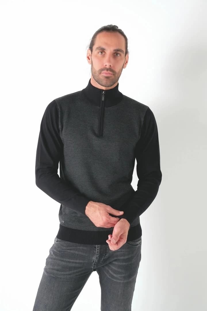Wholesaler RMS 26 BY FRANCE DENIM - Two-tone jacquard cyclist collar sweater Gauge 12