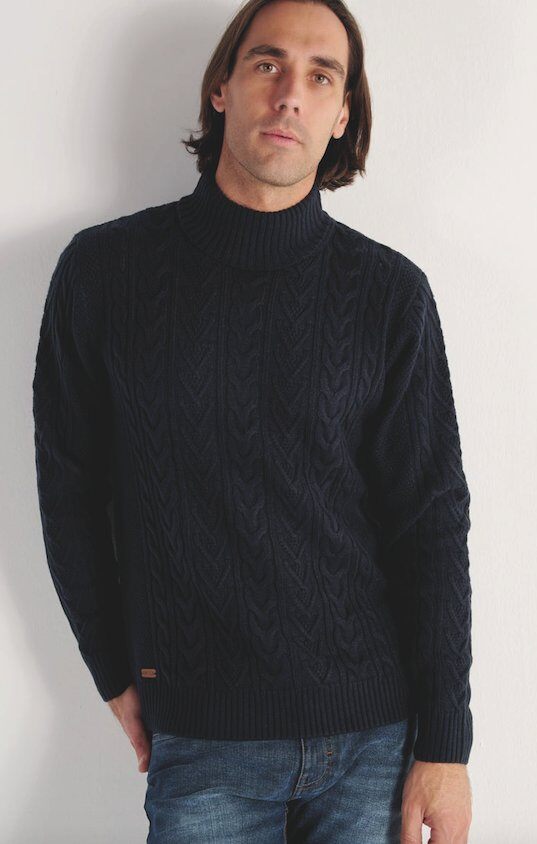 Grossiste RMS 26 BY FRANCE DENIM - Pull jauge 5 col roulé irlandais