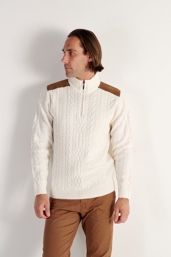 Mayorista RMS 26 BY FRANCE DENIM - Jersey de calibre 5 con cuello de ciclista irlandés y detalles de alcantara