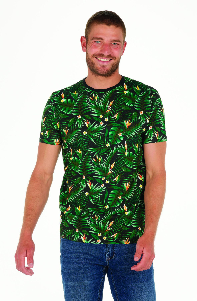 Grossista RMS 26 BY FRANCE DENIM - Tee Shirt Aop Nero Tropicale