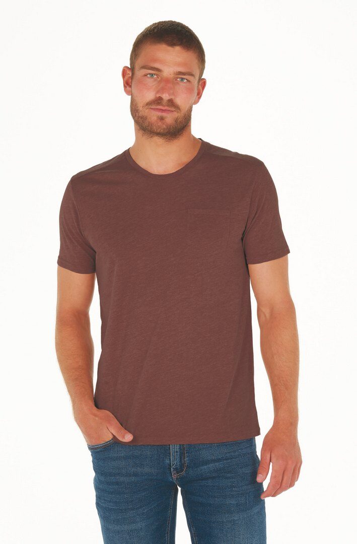 Großhändler RMS 26 BY FRANCE DENIM - Einfarbiges T-Shirt mit Rundhalsausschnitt und Brusttasche aus meliertem Jersey