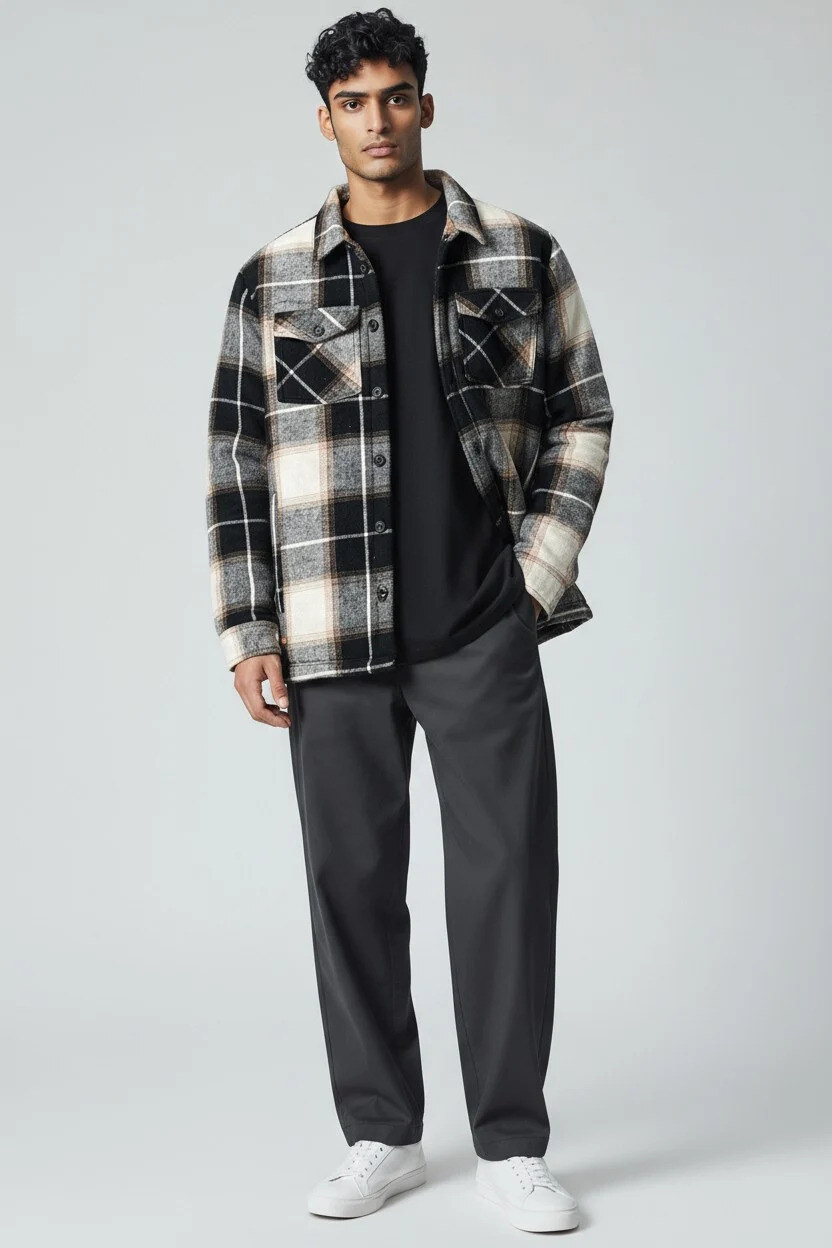 Großhändler RMS 26 BY FRANCE DENIM - Karo-Flanell-Overshirt mit Sherpa-Futter
