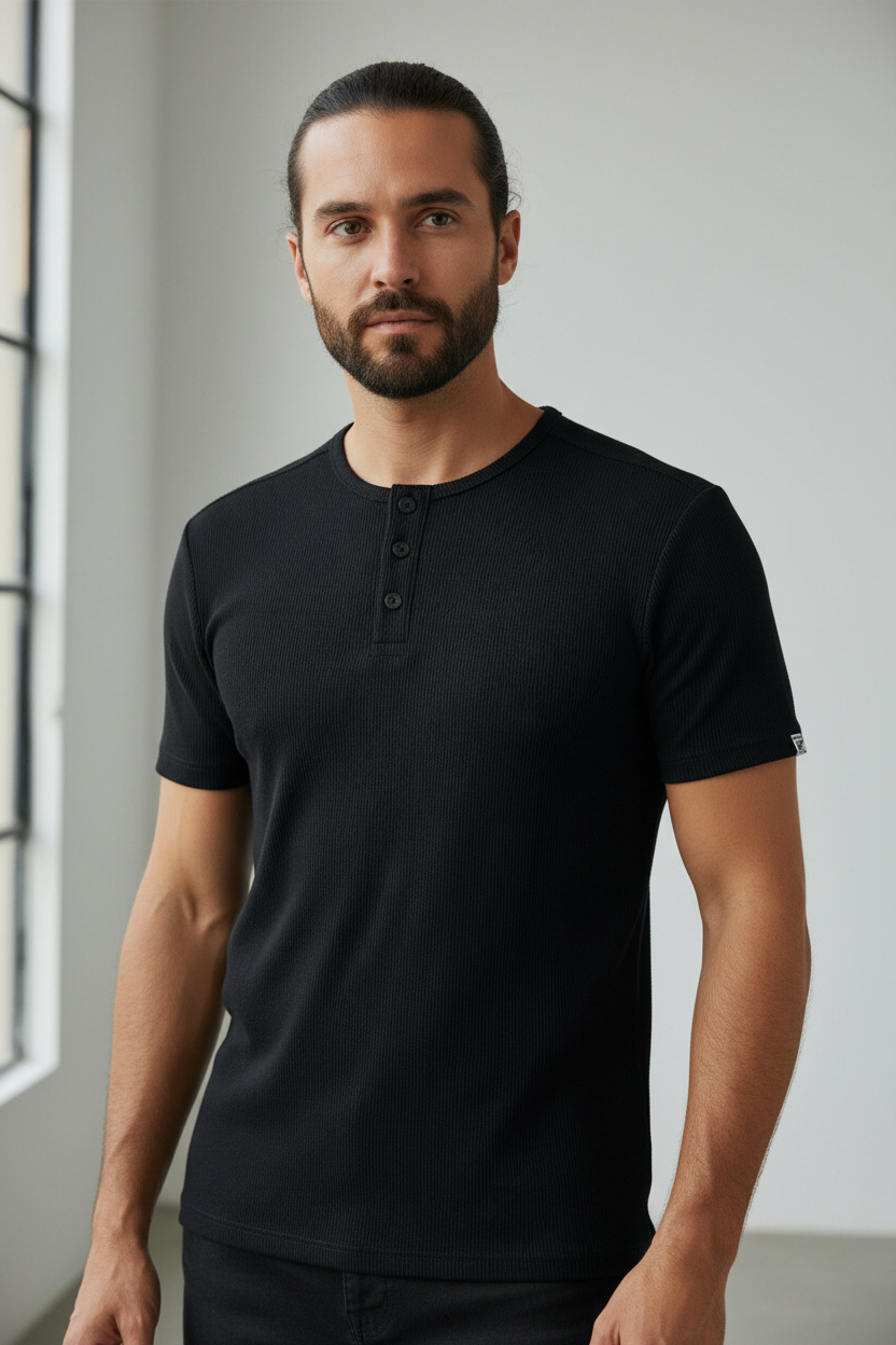 Großhändler RMS 26 BY FRANCE DENIM - T-Shirt mit tunesischem Kragen RIB 2x2