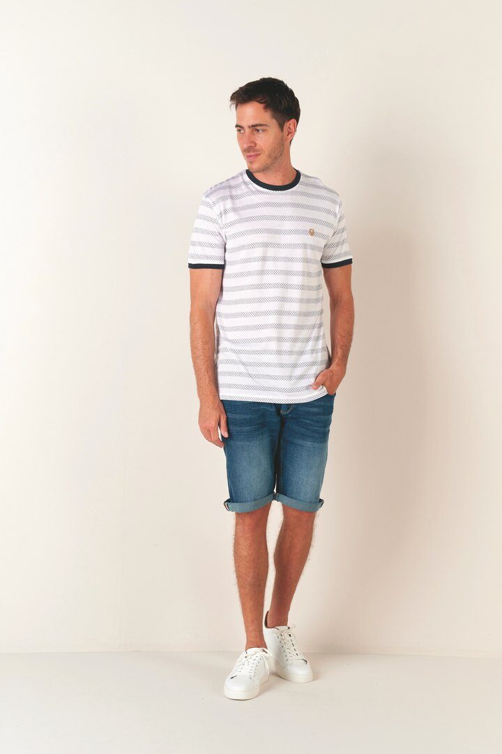 Grossista RMS 26 BY FRANCE DENIM - T-shirt Jacquard Testurizzato a Righe Marine