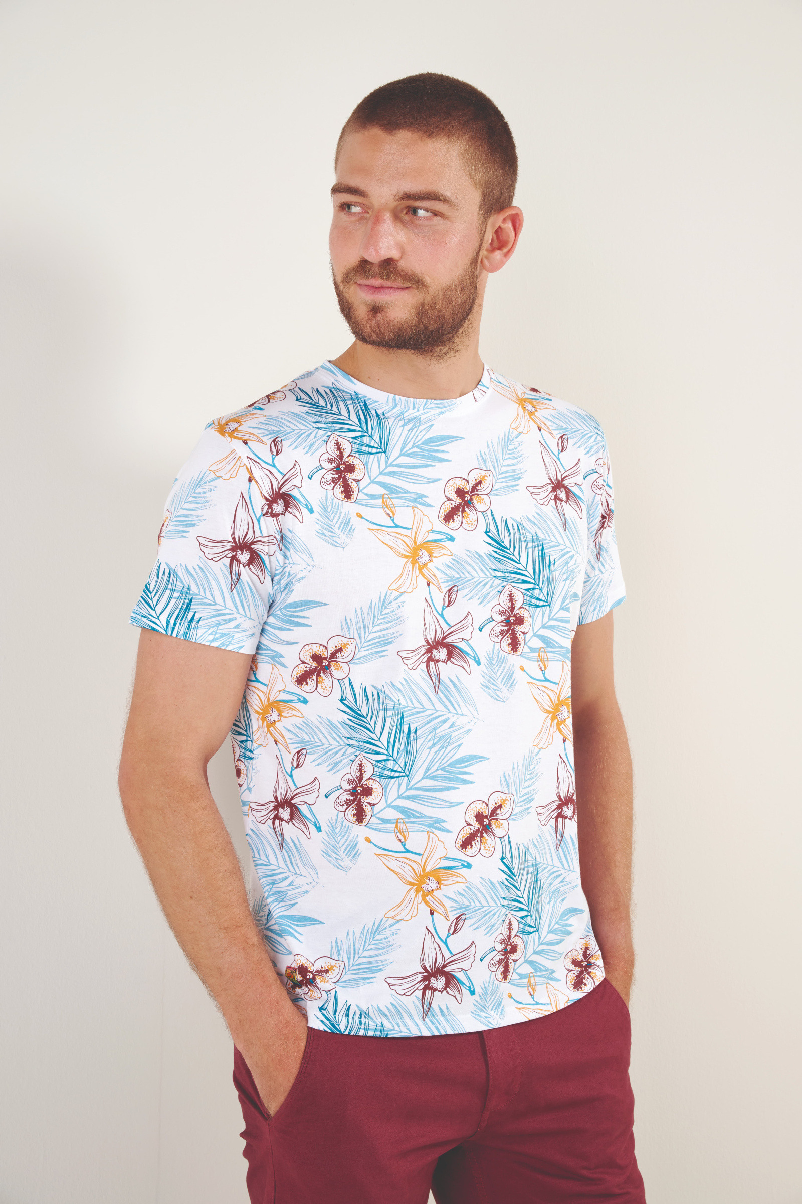 Großhändler RMS 26 BY FRANCE DENIM - Übergrößen V-Ausschnitt AOP Beach T-Shirt