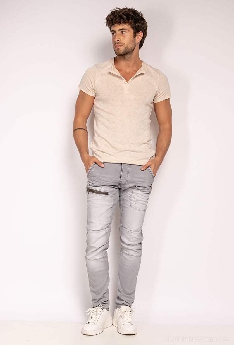 Großhändler ROSS CARRA - Slim Fit gearbeitete graue Jeans