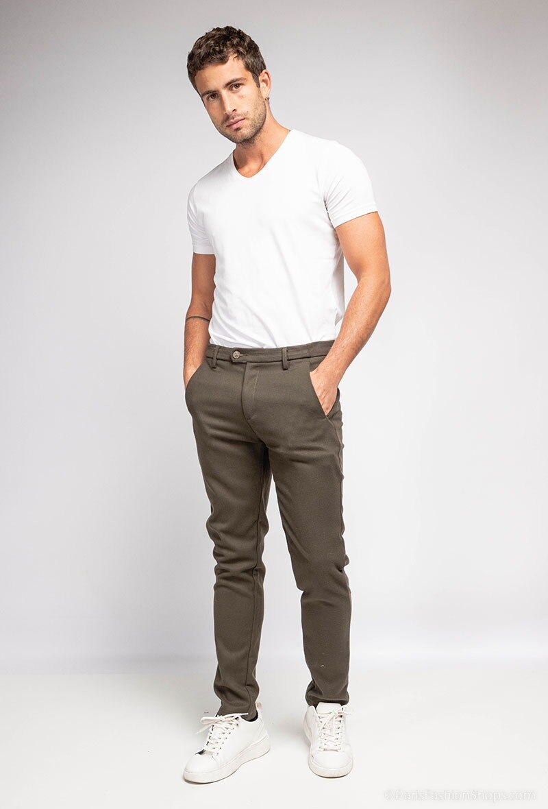 Großhändler ROSS CARRA - Slim Fit Khaki Green Trousers