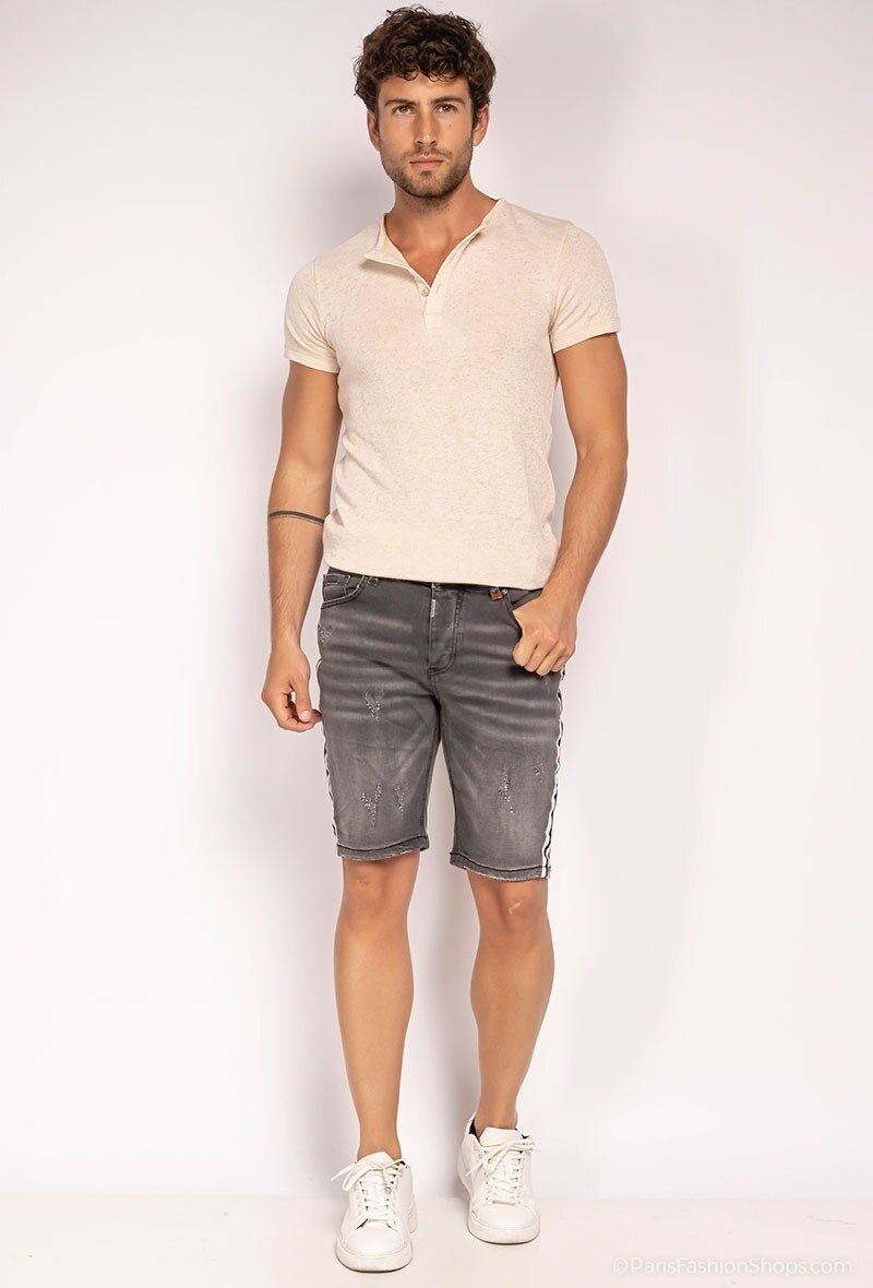 Großhändler ROSS CARRA - Double White Denim-Shorts Dunkelgrau