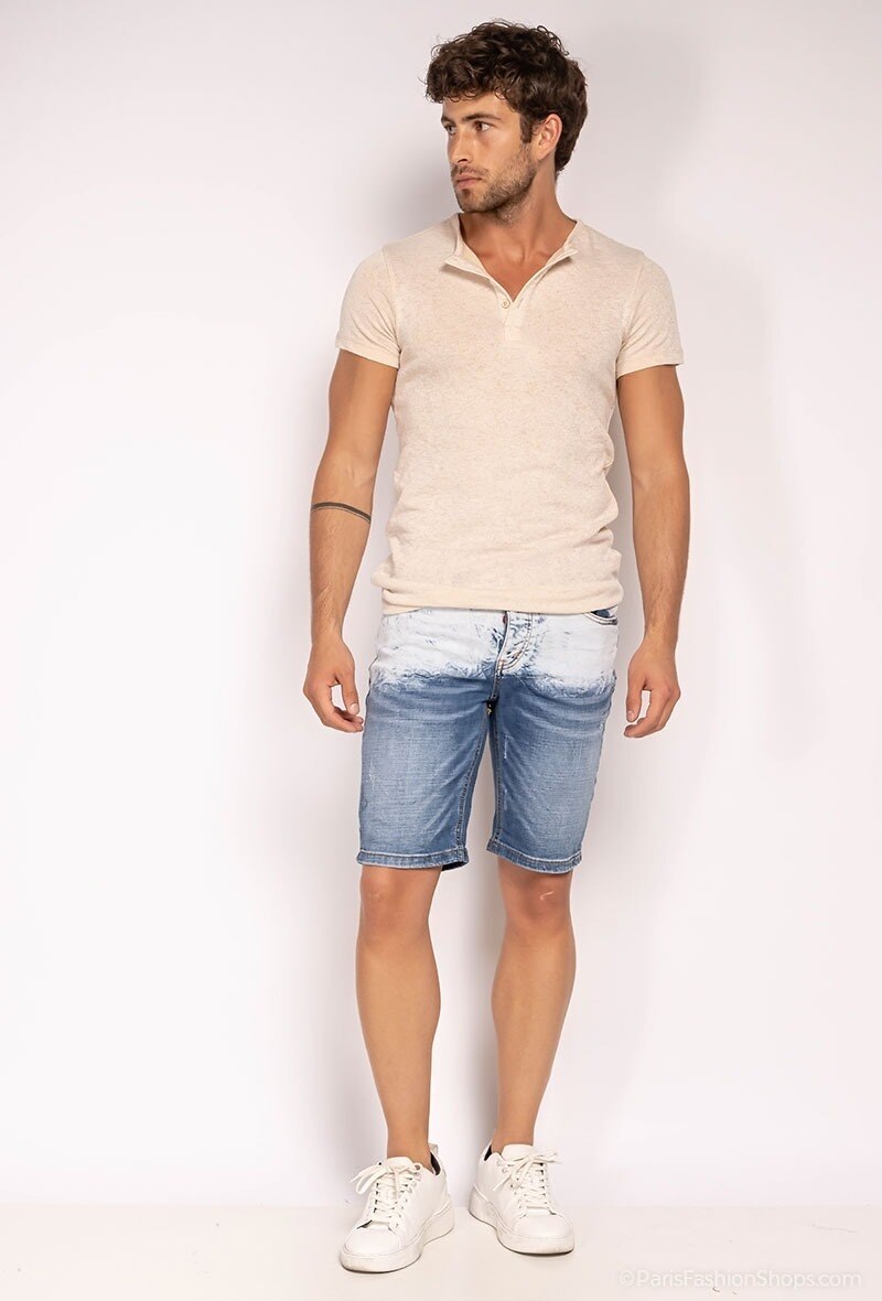 Großhändler ROSS CARRA - White Clouds  Weiße gewaschene blaue Jeans-Shorts