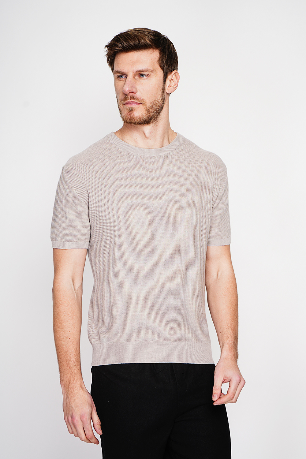 Großhändler Secret du Lin - Rundhalsausschnitt Kurzarm Pullover mit Fantasie-Strick