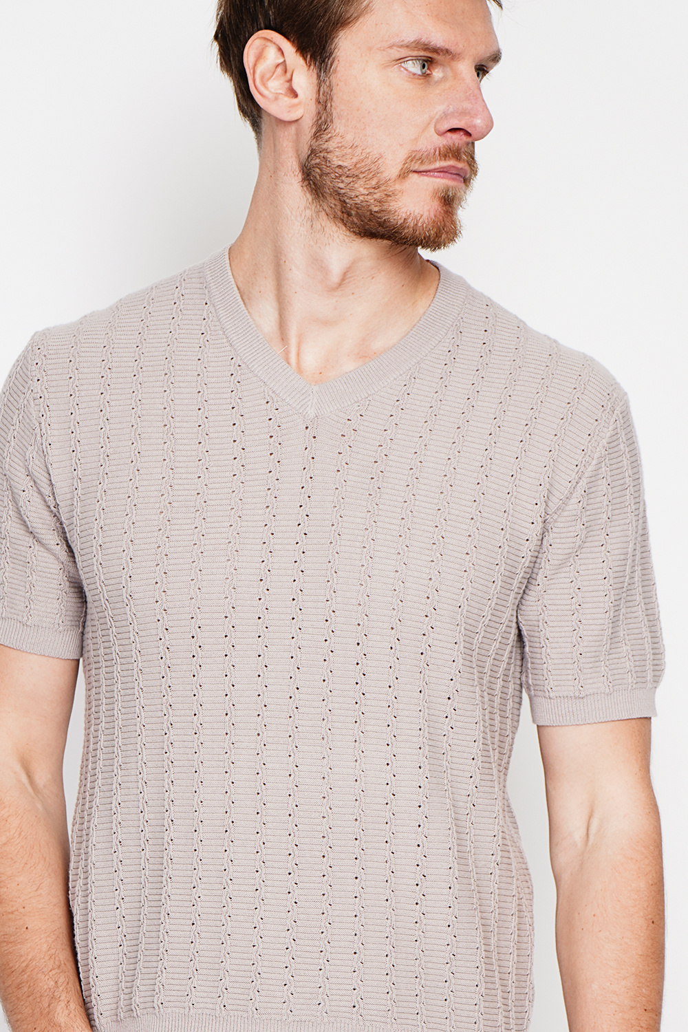 Großhändler Secret du Lin - Rundhals-Pullover mit kurzen Ärmeln und Fantasie-Strick