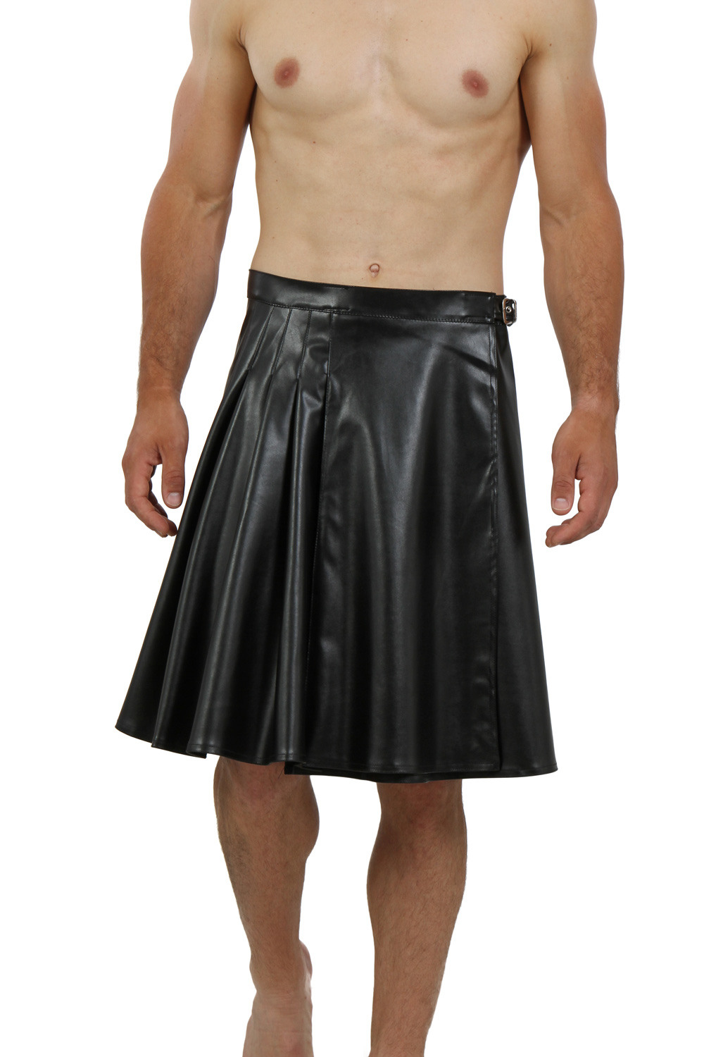 Mayorista SPAZM - Kilt de hombre con aspecto de cuero negro, corte acampanado y cierre de cartera