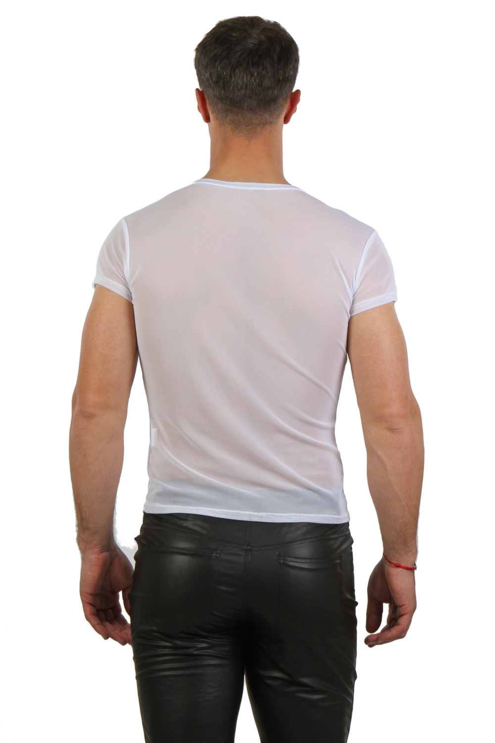 QiaTi T-shirt à manches longues en maille filet transparent pour homme, A # Noir., L