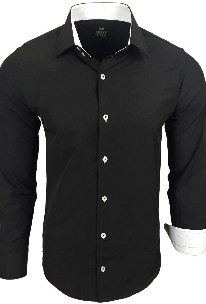 Großhändler SUBLIMINAL MODE - Herrenhemd zweifarbig Slim Fit Schwarz