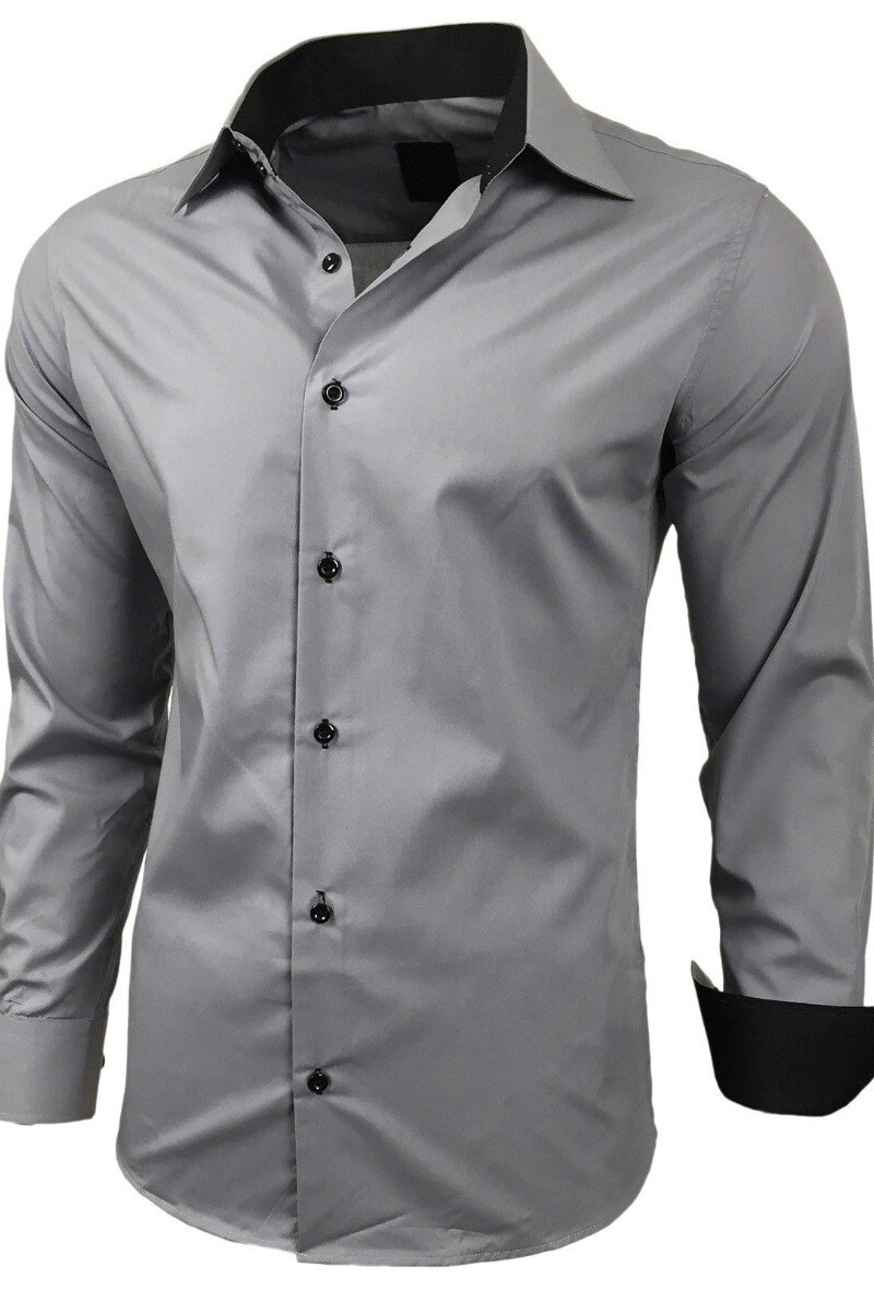 Großhändler SUBLIMINAL MODE - Herrenhemd zweifarbig Slim Fit Grau