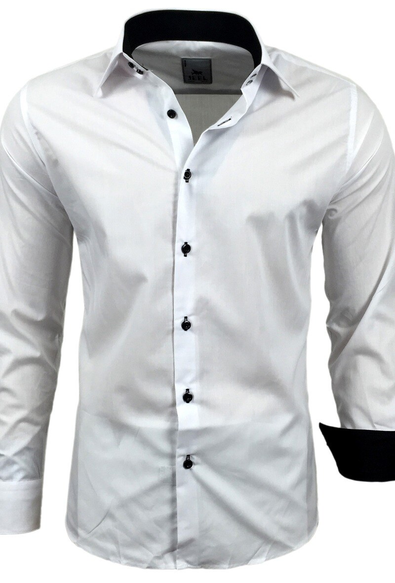 Großhändler SUBLIMINAL MODE - Herrenhemd in zweifarbiger schlichter Slim-Fit-Passform Weiß