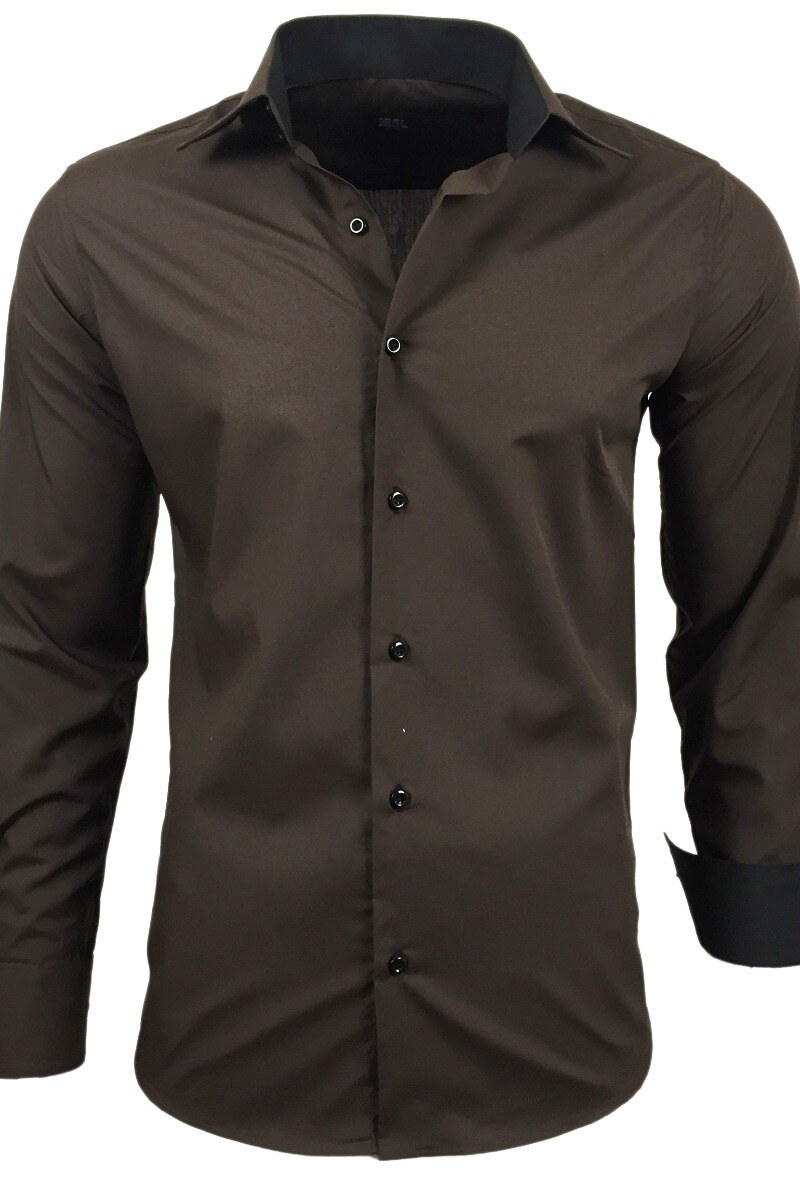 Grossista SUBLIMINAL MODE - Camicia uomo taglio aderente bicolore Marrone