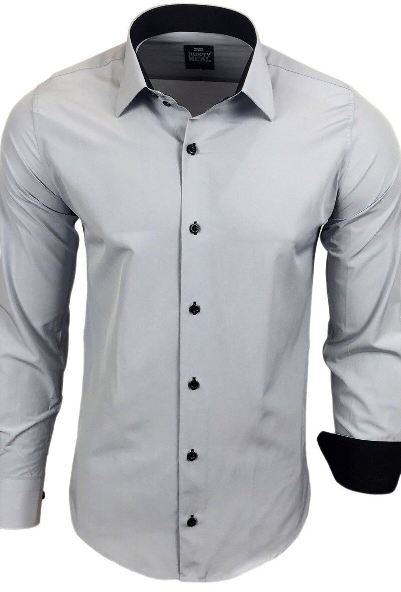 Großhändler SUBLIMINAL MODE - Herrenhemd zweifarbig Slim Fit Hellgrau