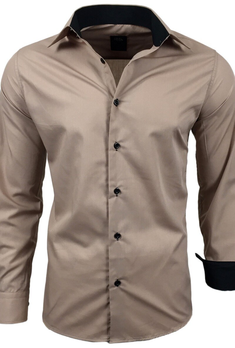 Großhändler SUBLIMINAL MODE - Herrenhemd mit zweifarbiger schmaler Passform Beige