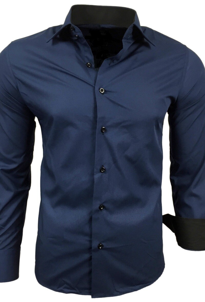 Großhändler SUBLIMINAL MODE - Herrenhemd Slim Fit zweifarbig Marineblau