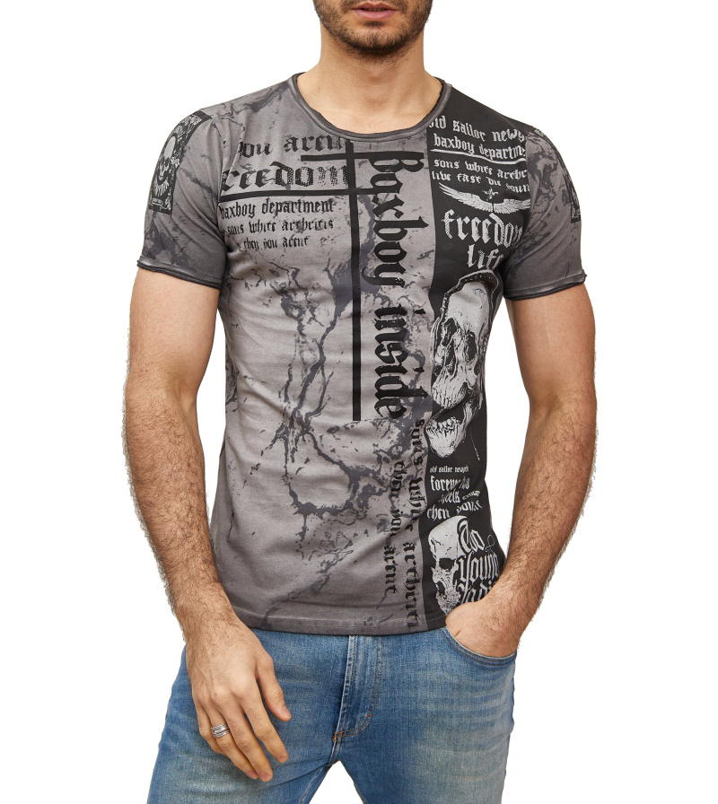 Wholesaler SUBLIMINAL MODE - Subliminal Mode - Short Sleeves Skull Print T Shirt, Washed Cotton