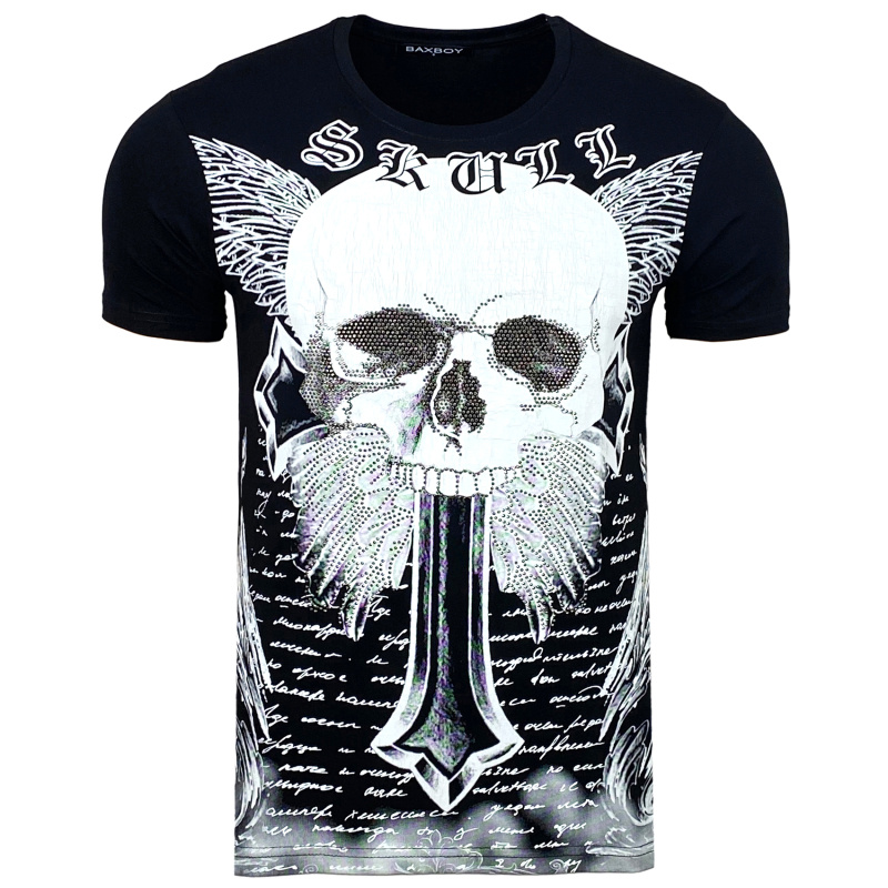 Wholesaler SUBLIMINAL MODE - Subliminal Mode - Short Sleeve Skull Print T Shirt with Rhinestones