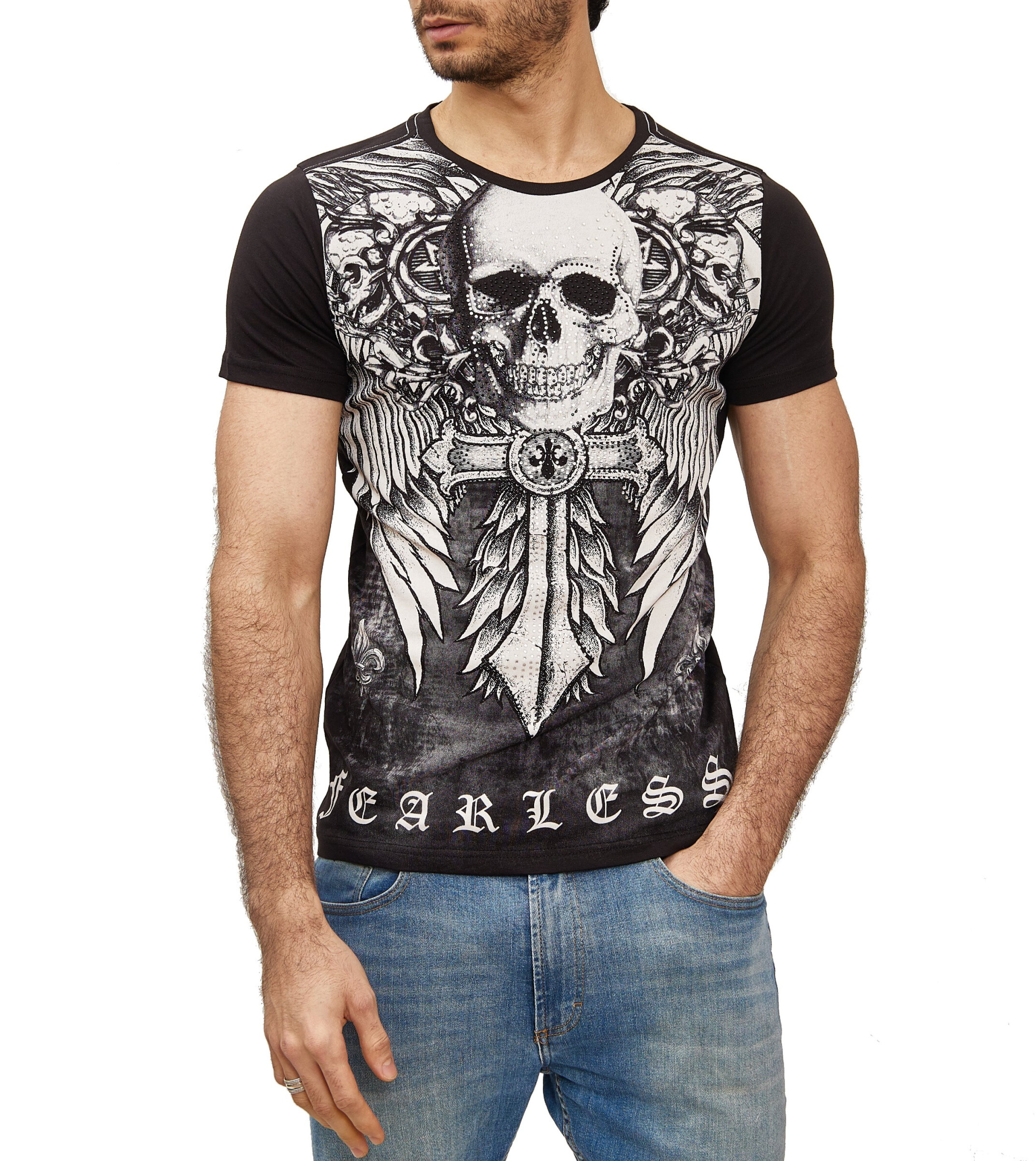 Grossista SUBLIMINAL MODE - T-shirt a maniche corte con stampa teschio e strass