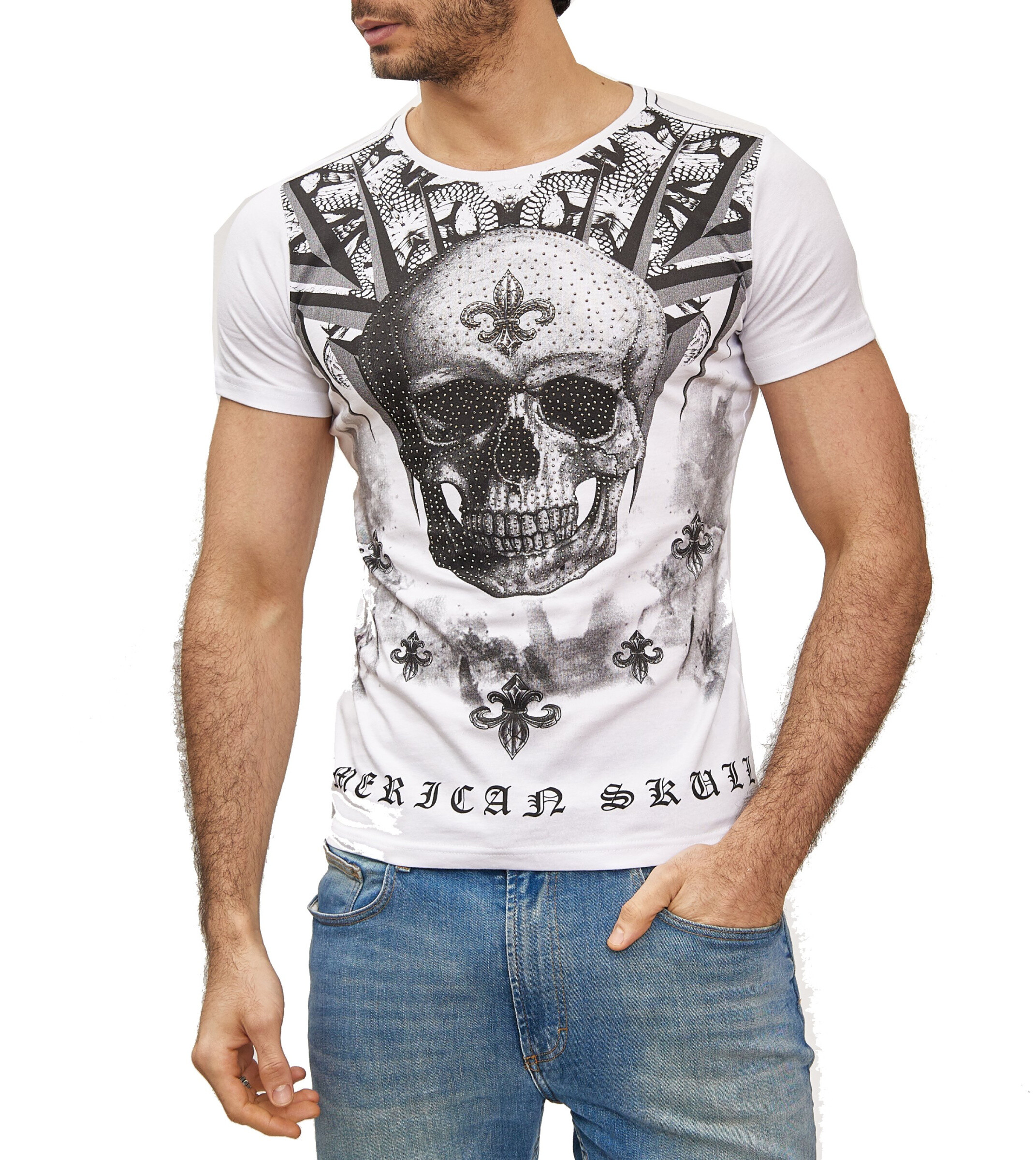Grossista SUBLIMINAL MODE - T-shirt a maniche corte con stampa teschio e strass