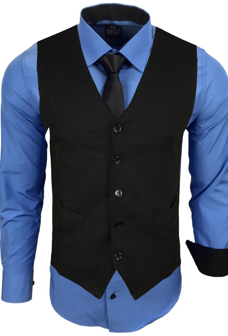 Wholesaler SUBLIMINAL MODE - Men's suit waistcoat in plain black with V-neck