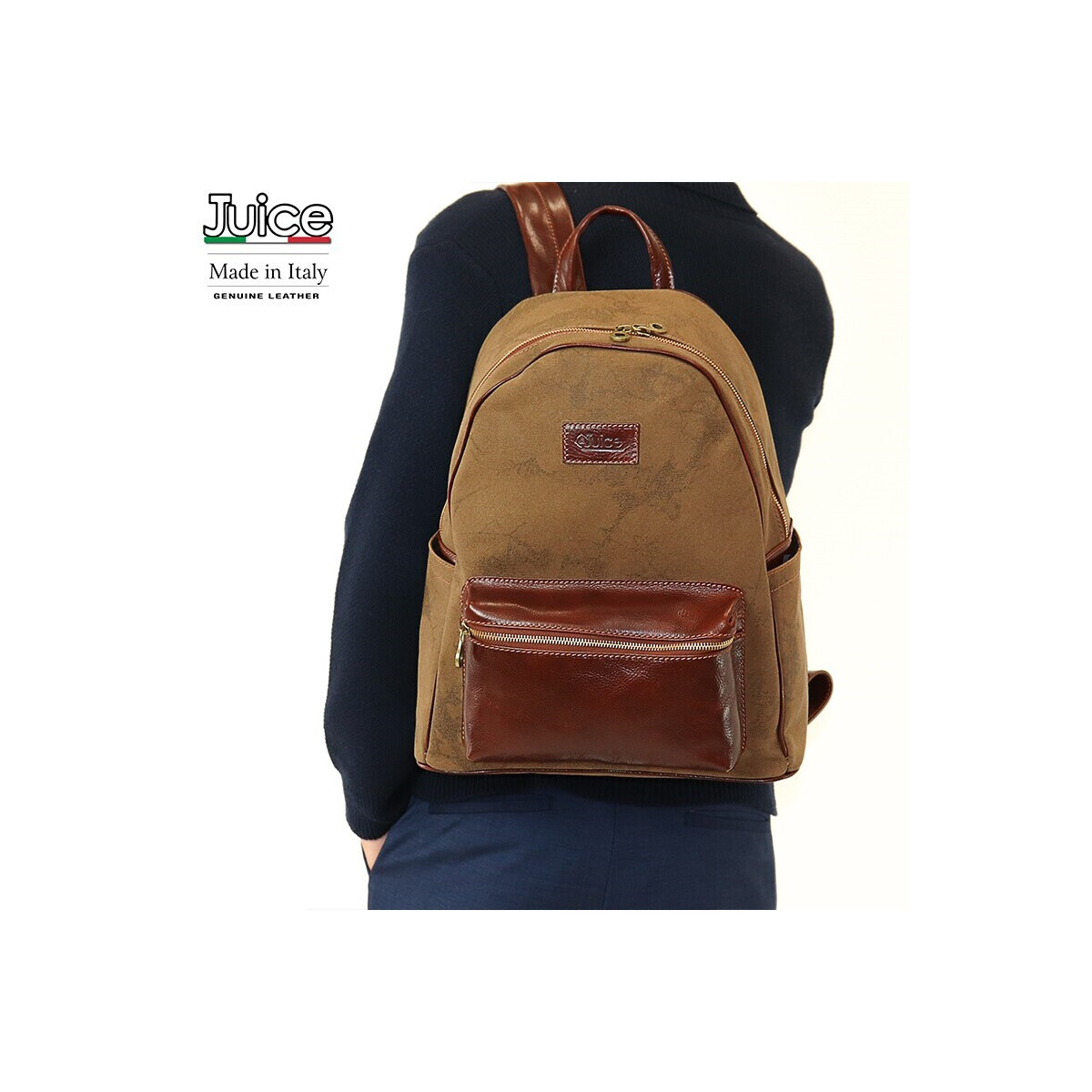 Wholesaler Suie Valentini - Buffered leather and canvas backpack