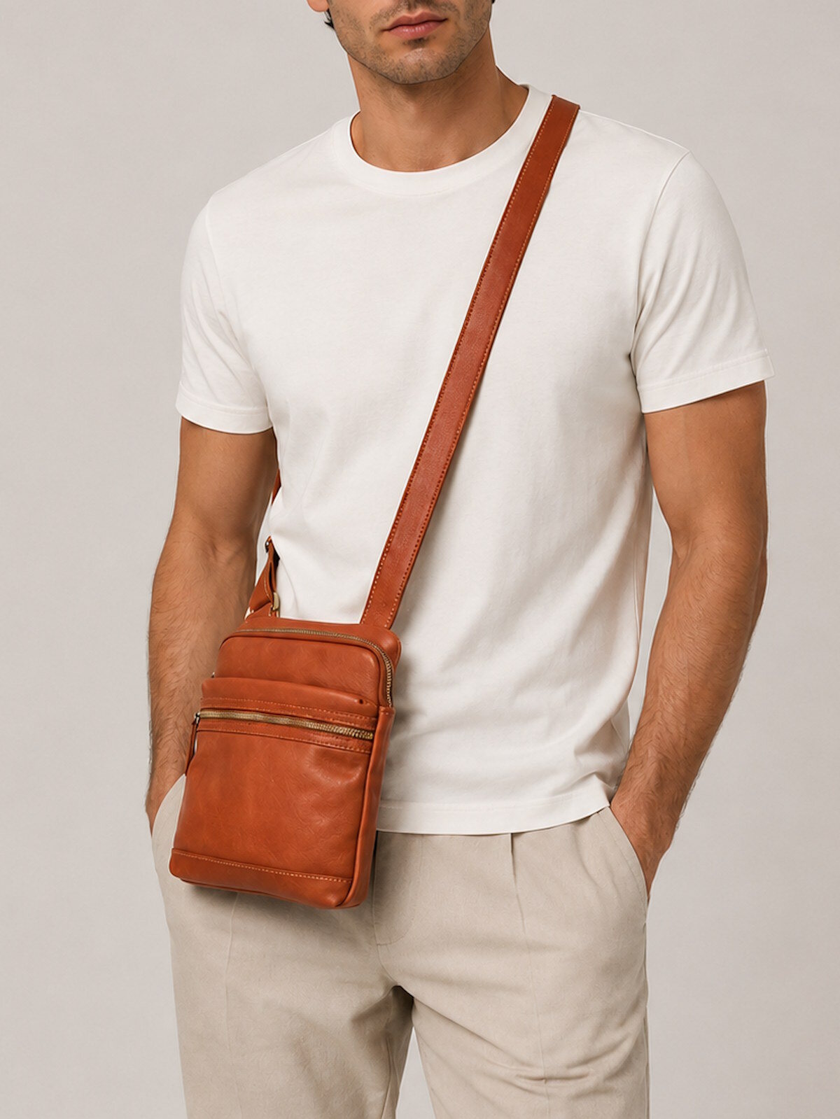 Wholesaler Suie Valentini - Men's genuine vegetable leather crossbody bag
