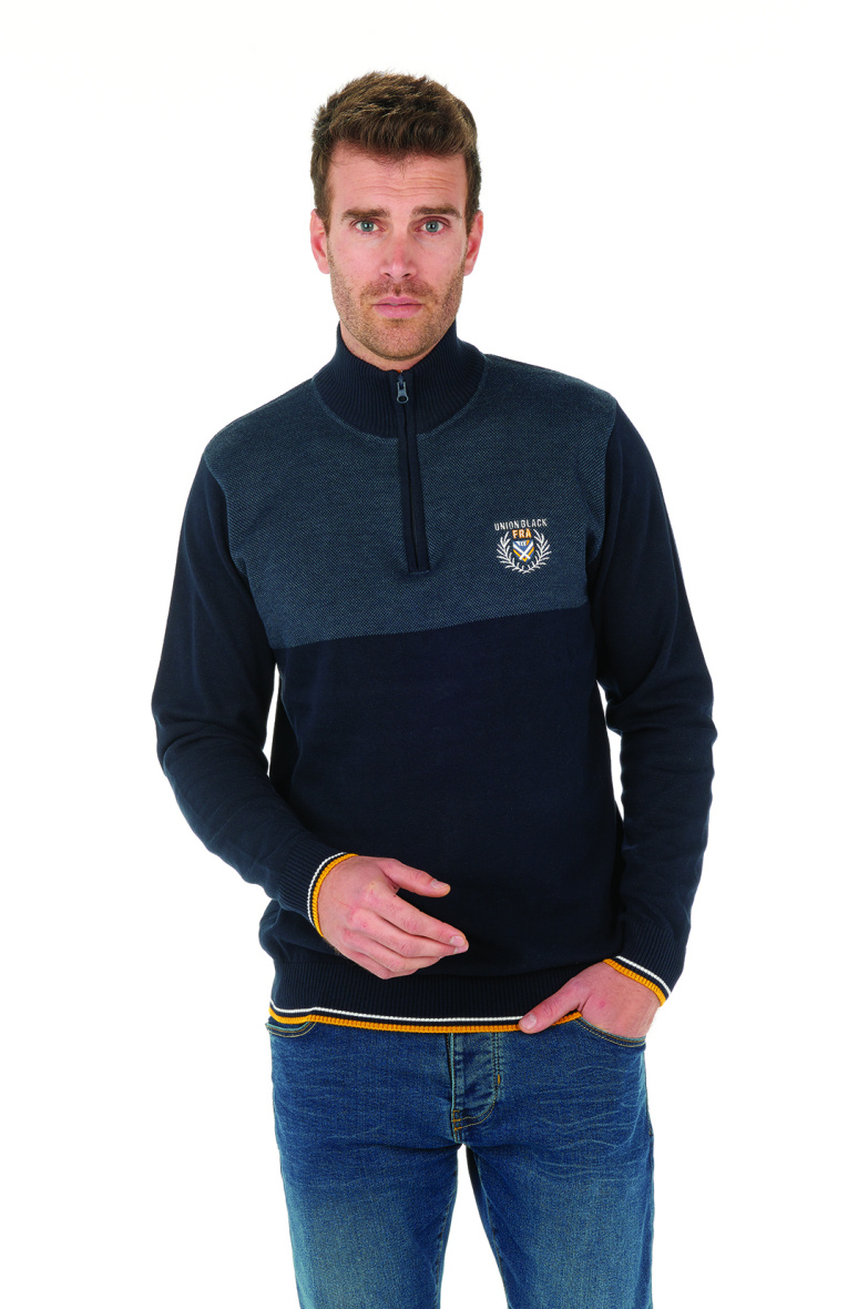 Grossista UNION BLACK - Maglione in jacquard bicomponente con colletto a zip