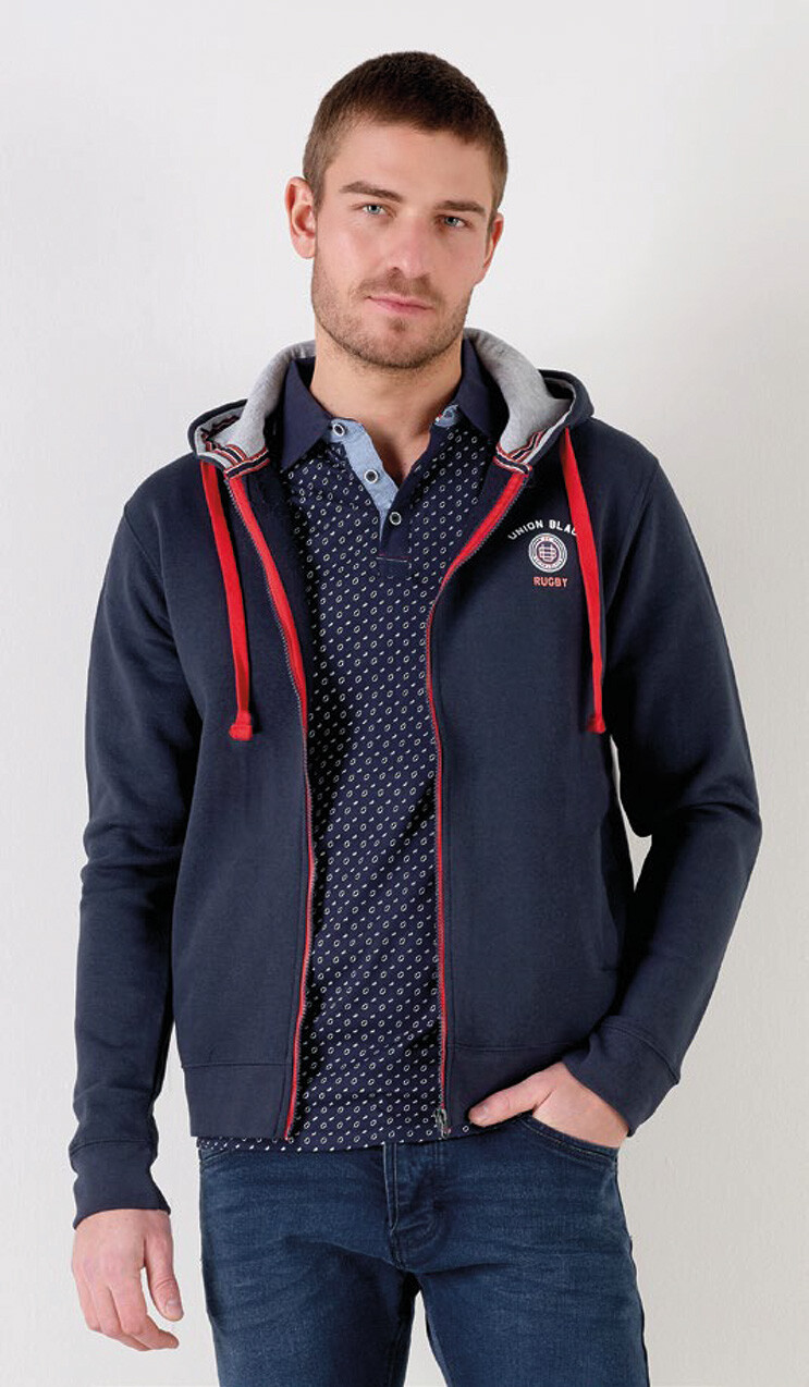 Wholesaler UNION BLACK - Fleece zip-up hoodie with back print