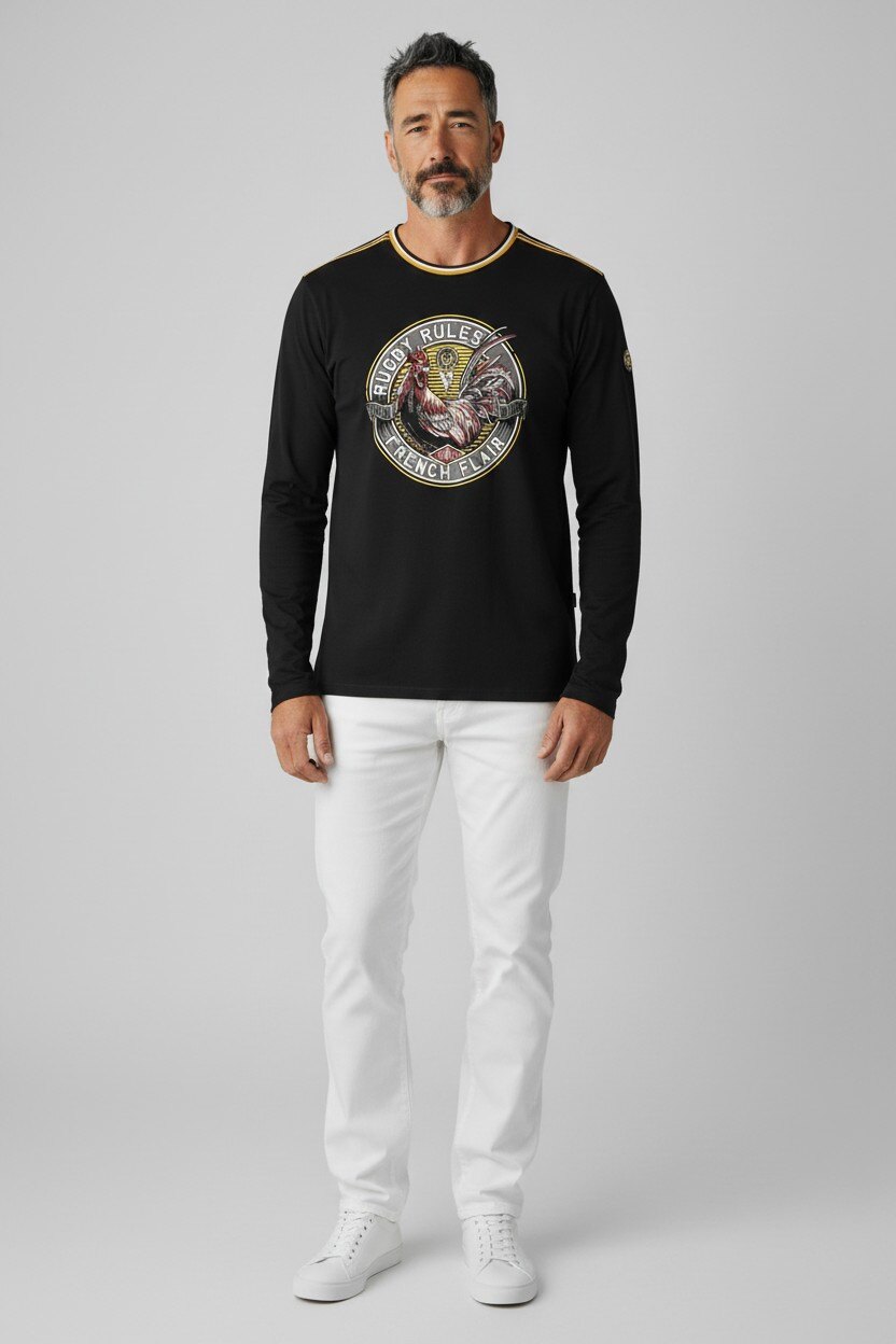 Wholesaler UNION BLACK - Long Sleeve Jersey Tee Shirt FrenchFlair Design