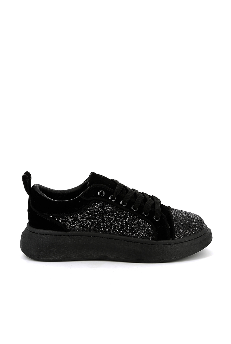 Grossiste UOMO design - Sneakers à strass noir bi-matière pour Homme