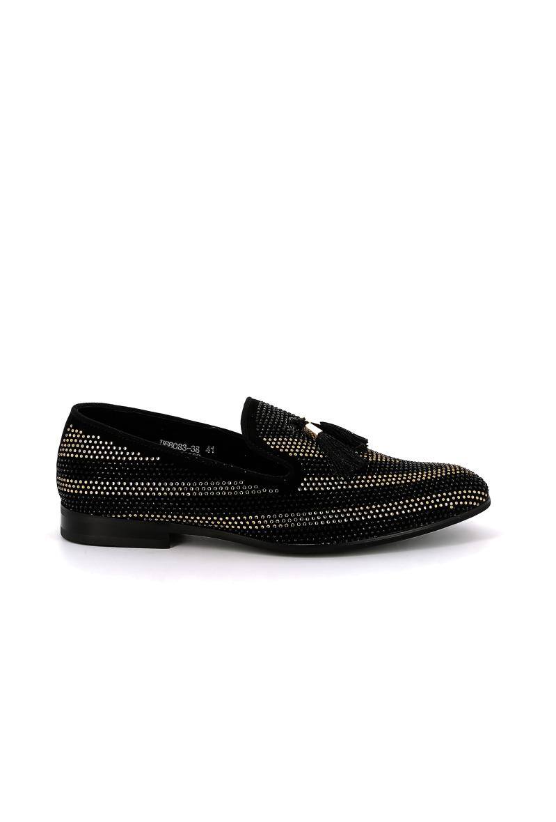 Grossiste UOMO design - Slip-on Homme en stass noir/or avec accessoire pompon