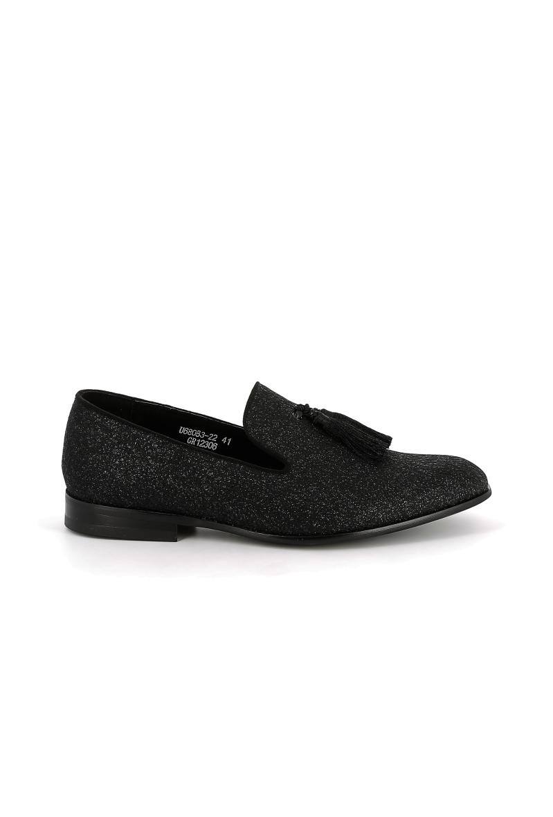 Mayorista UOMO design - Slip-on de hombre de strass negro con accesorio de pompón