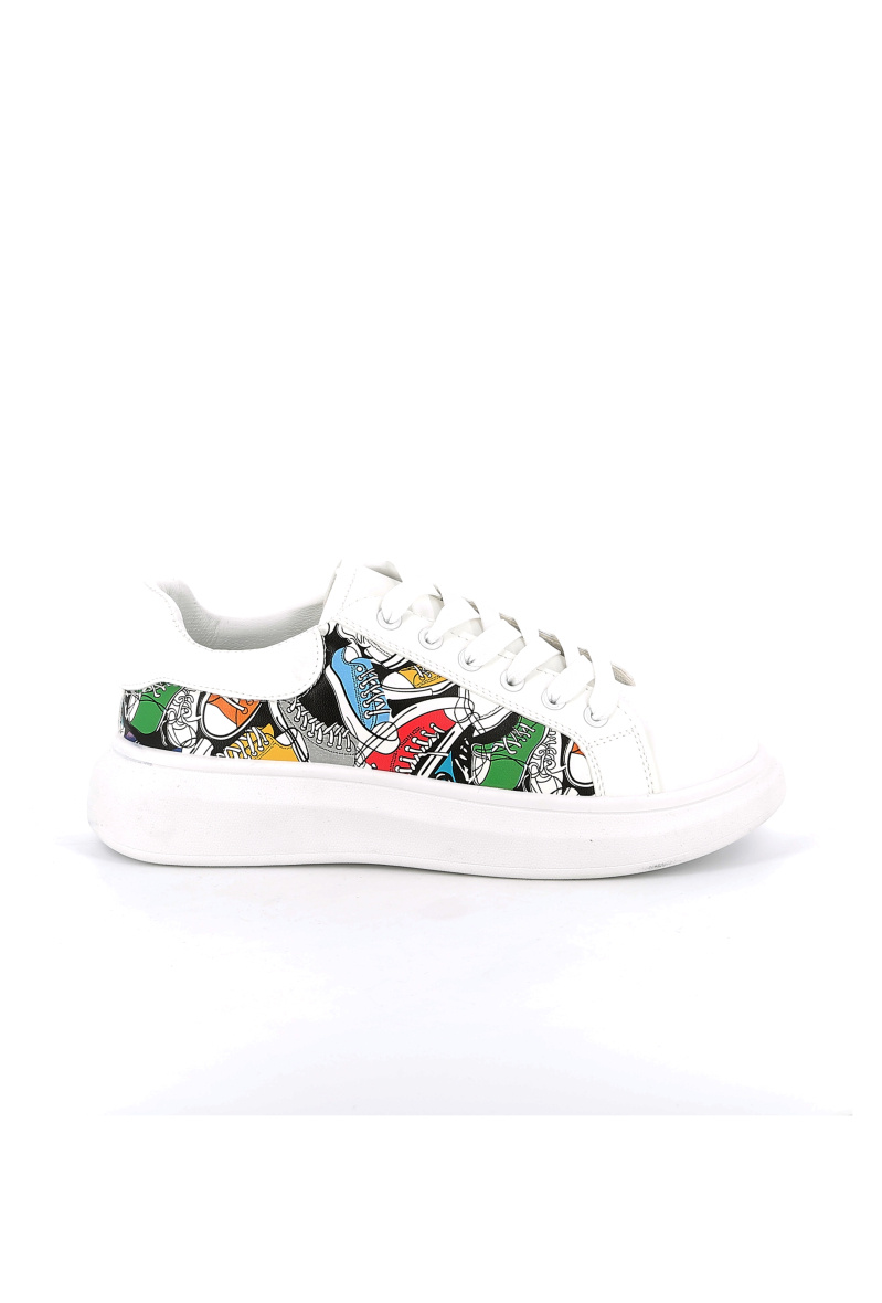 Grossiste UOMO design - Sneaker Homme - Blanc motif basket