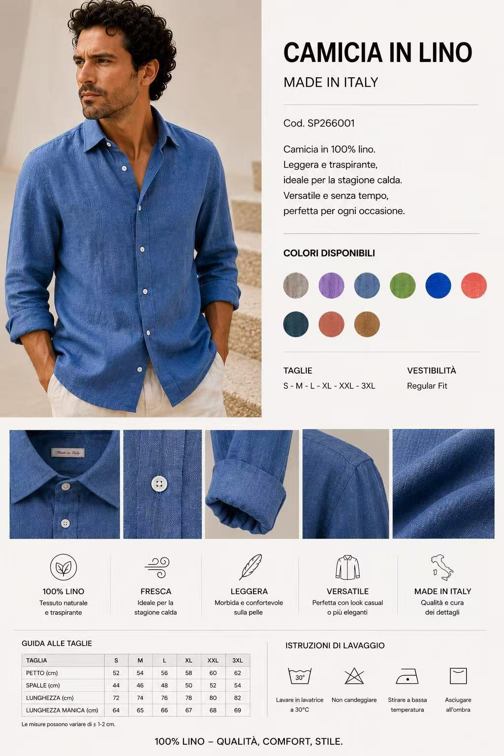Grossista UPSTYLE - CAMICIA UOMO IN 100% LINO