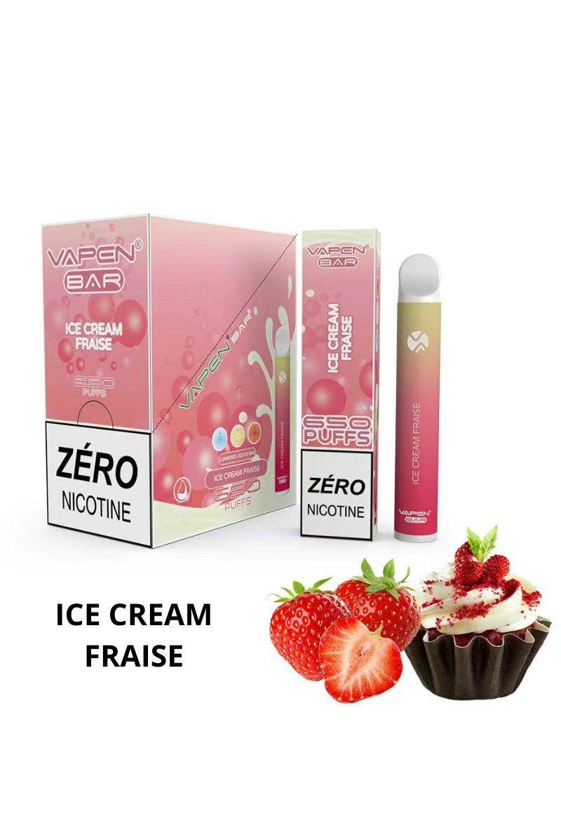 Grossiste VAPEN - 650 PUFF 0% NICOTINE ICE CREAM FRAISE